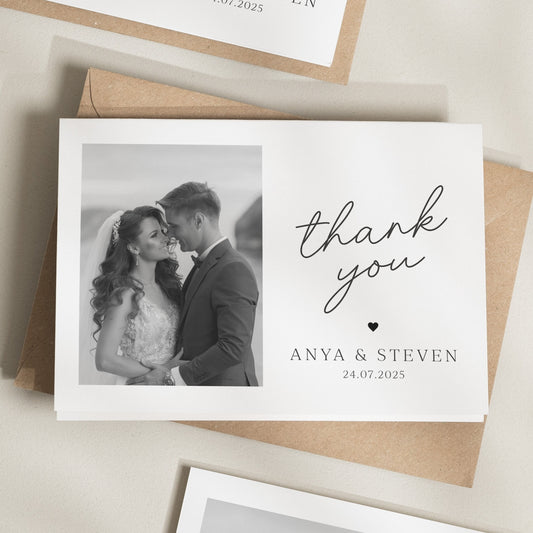 Postcard Wedding Thank You Card, Wedding Thank You Cards With Photo, Folded Wedding Thank You, Thank You Card, Simple Wedding Card Photo