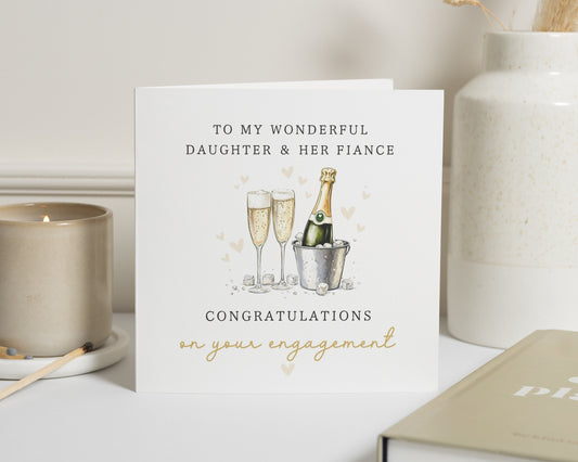 Engagement Card for Daughter, Daughter and Fiancé Engagement Card, Congratulations Card, Champagne Card, Romantic Engagement Card