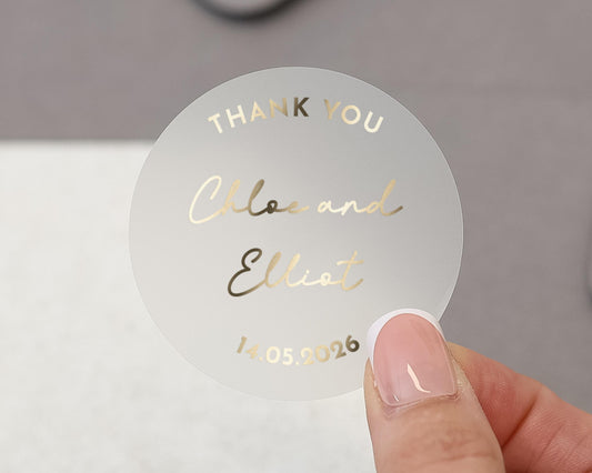 Thank You Sticker, Personalised Wedding Thank You Sticker, Gold Foil Thank You Label, Custom Name Sticker, Wedding Favour Sticker