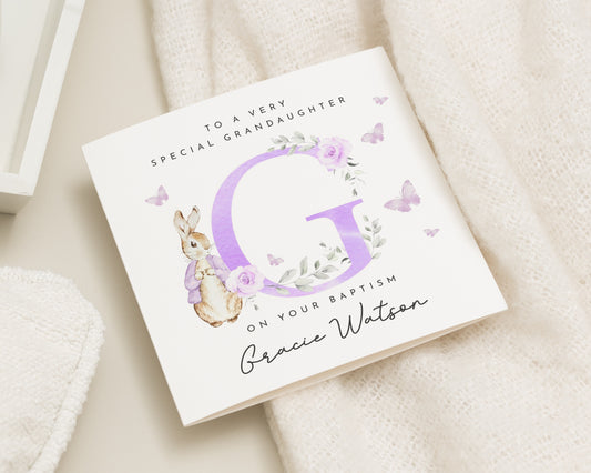 Baptism Card for Granddaughter, Personalised Bunny Baptism Card, Special Granddaughter Baptism Card, Custom Baptism Card for Girl