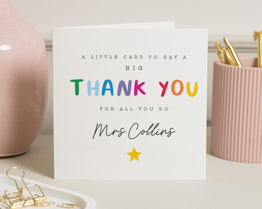 Thank You Card for Teacher, Personalised Thank You Card, Rainbow Thank You Card, Thank You Card for Her, End of Term Teacher Card