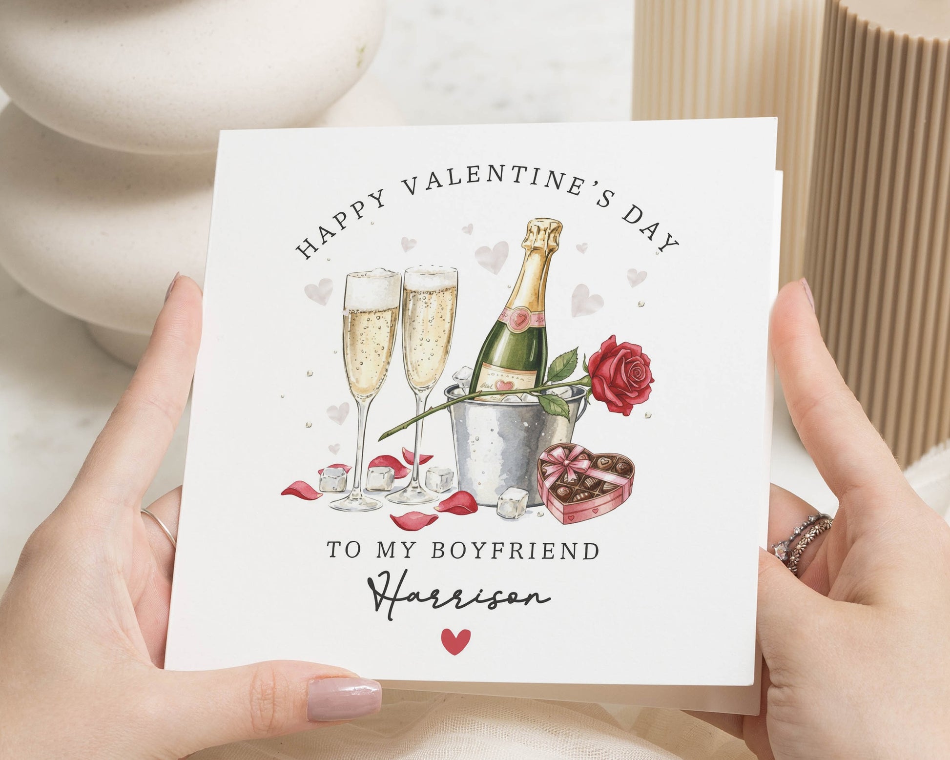 Valentines Day Card for Boyfriend, Personalised Valentines Card, Romantic Card for Him, Champagne Valentines Card, To My Boyfriend Card