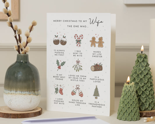 Wife Christmas Card, Christmas Card for Wife, Funny Christmas Card for Her, Cute Xmas Card, Romantic Card for Wife, Pun Christmas Card