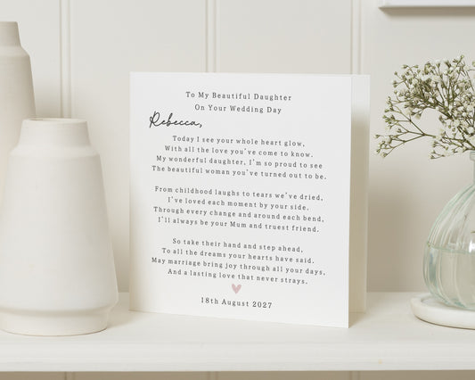 Wedding Card for Daughter, Daughter Wedding Day Card, Personalised Wedding Card, From Mum to Daughter Card, Wedding Day Poem Card
