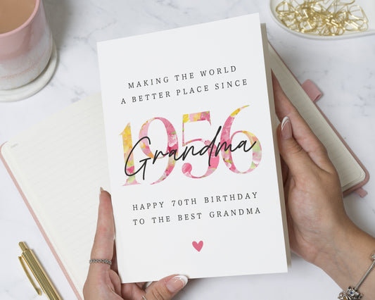 70th Birthday Card for Grandma, Personalised Grandma Birthday Card, Floral Birthday Card for Nan, Custom 70th Birthday Card for Her