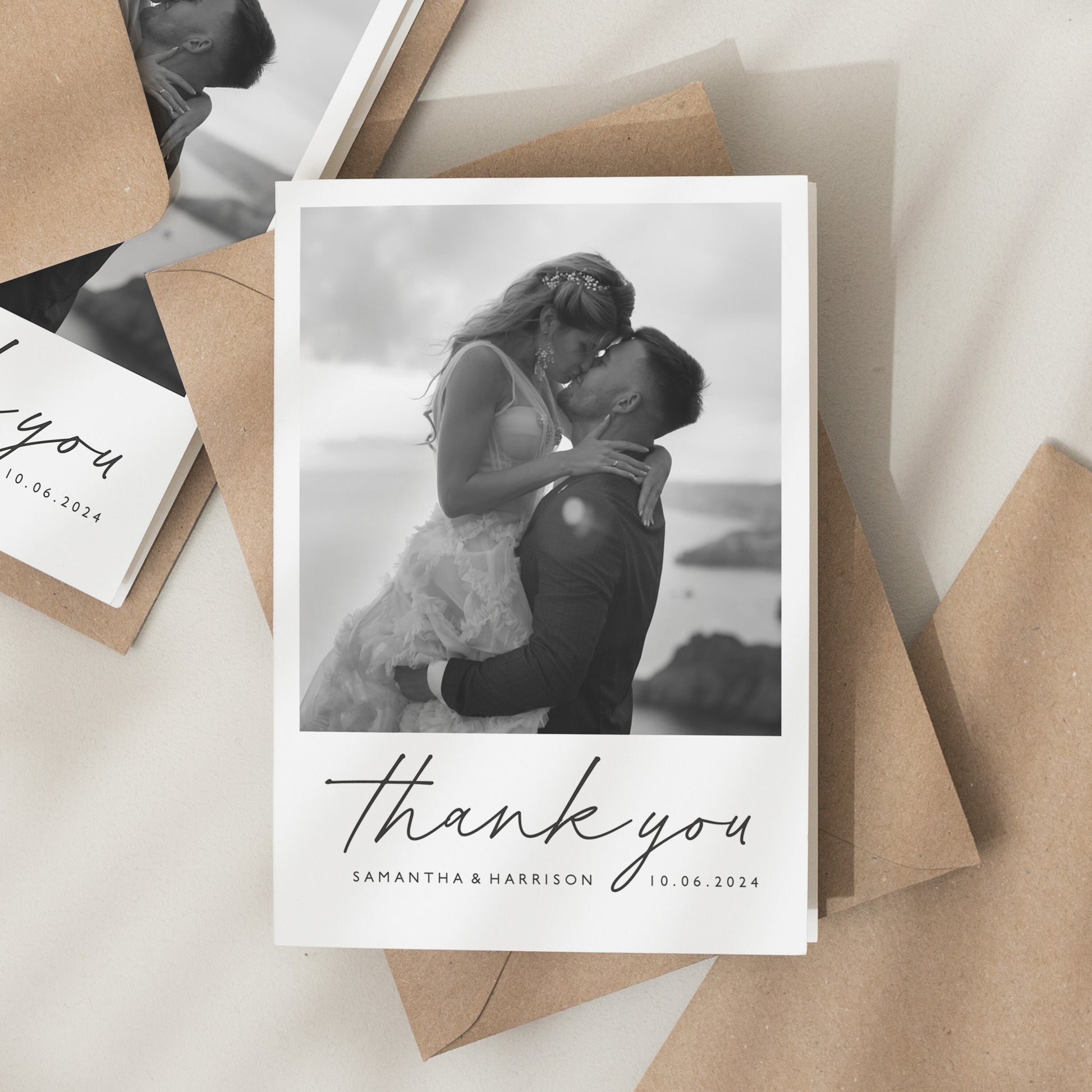 Black And White Wedding Thank You Cards, Thank You Cards Wedding, Wedding Thank You, Thank You Wedding Card, Folded Wedding Card With Photo