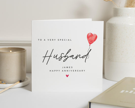 Anniversary Card for Husband, Husband Anniversary Card, Personalised Anniversary Card, Romantic Card for Him, Heart Balloon Card