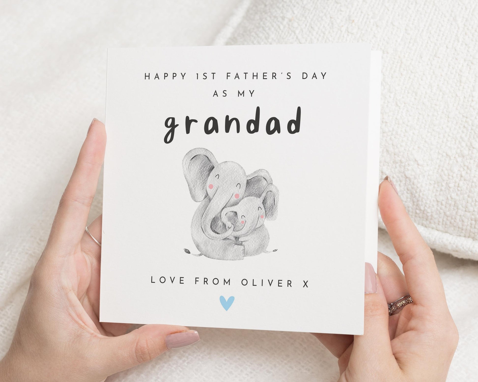 First Fathers Day Card for Grandad, 1st Fathers Day Card from Baby, Elephant Card, Fathers Day Card for Him, Personalised Grandad Card