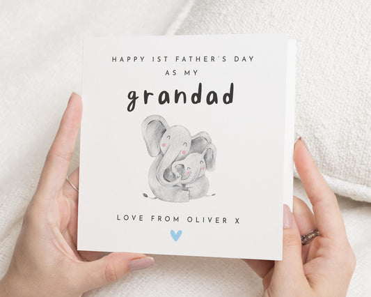 First Fathers Day Card for Grandad, 1st Fathers Day Card from Baby, Elephant Card, Fathers Day Card for Him, Personalised Grandad Card