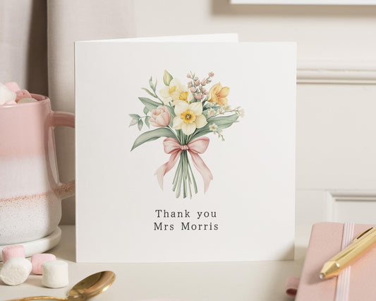 Thank You Card for Teacher, Personalised Teacher Thank You Card, Floral Thank You Card, Thank You Card for Her, Custom Name Card