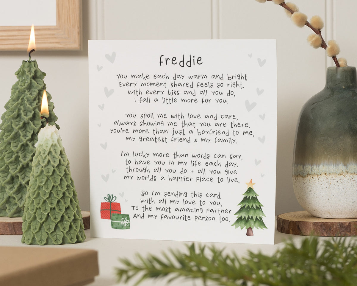 Christmas Card for Boyfriend, Christmas Card for Partner, Personalised Christmas Card for Him, Romantic Christmas Card, Poem Card