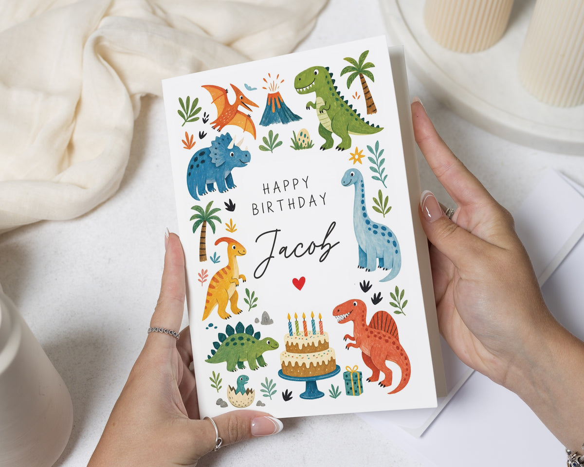 Personalised Dinosaur Birthday Card, Birthday Card for Boy, Kids Birthday Card, Birthday Card for Son Grandson Nephew, Dinosaur Card
