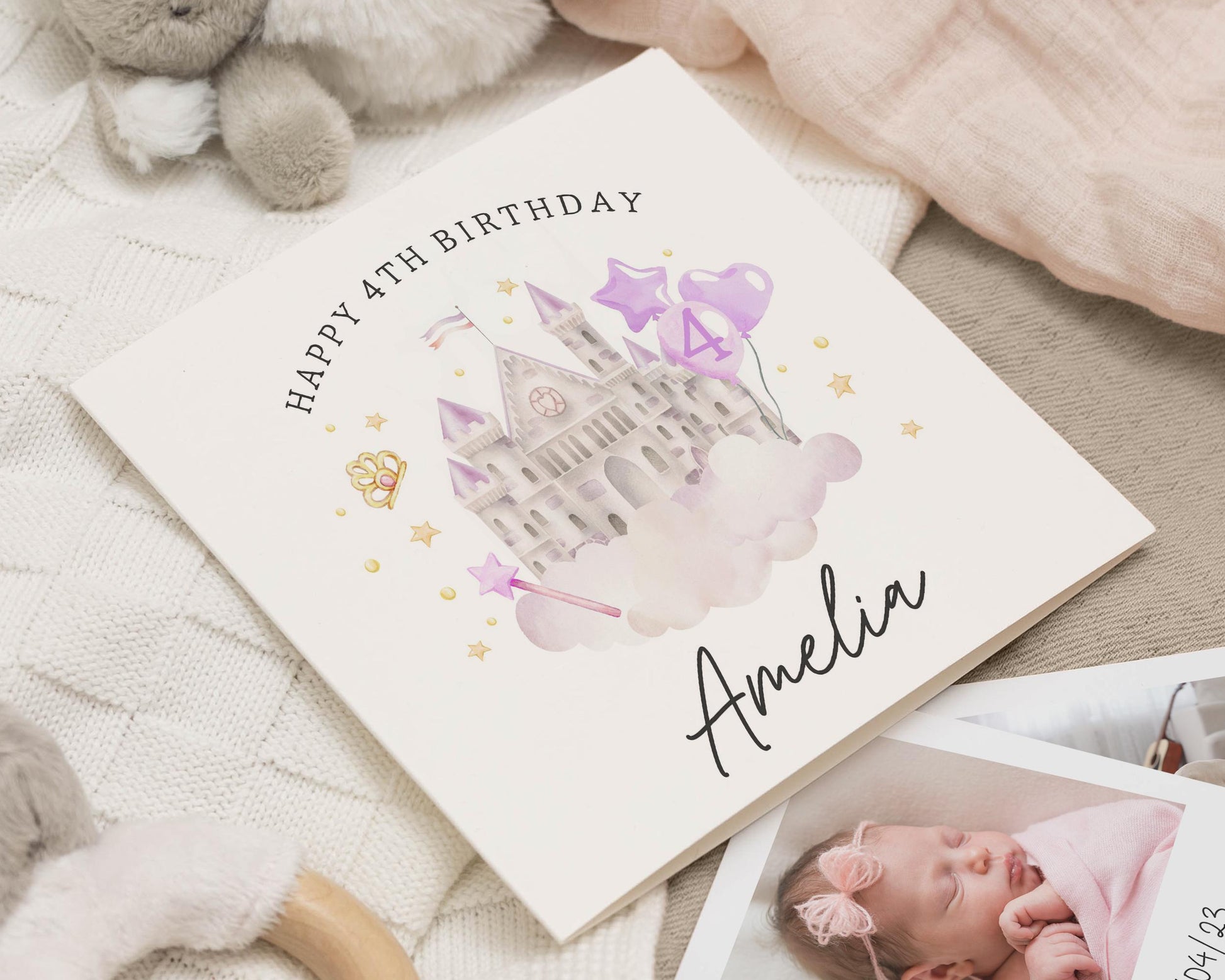 4th Birthday Card for Girl, Personalised Princess Castle Birthday Card, Birthday Card for Daughter, 4th Birthday Card for Granddaughter