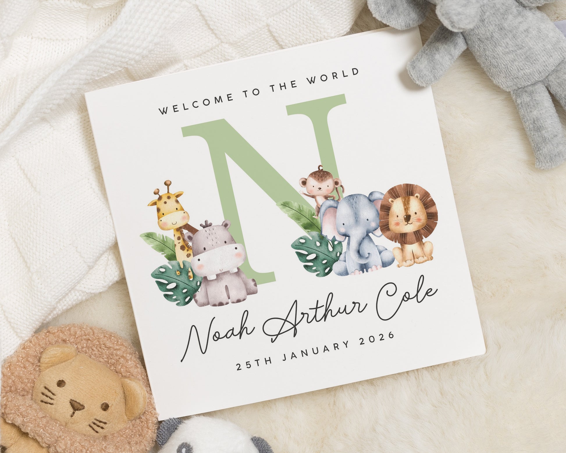 New Baby Card, Personalised Baby Card, Animal Baby Card, Welcome to the World Card, Baby Boy Card, Baby Girl Card, Safari Baby Card