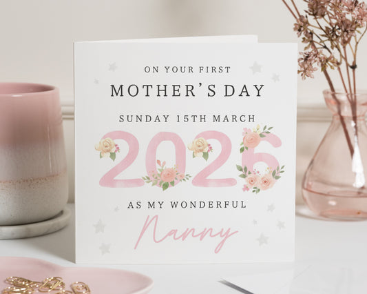 First Mothers Day Card for Nanny, Personalised Mothers Day Card, Mothers Day Card for Grandma, Floral Mothers Day Card