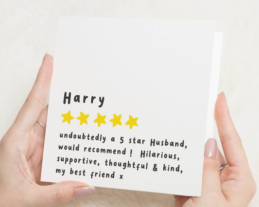 Birthday Card for Husband, Husband Birthday Card, Personalised Birthday Card for Him, Funny 5 Star Review Card, Anniversary Card