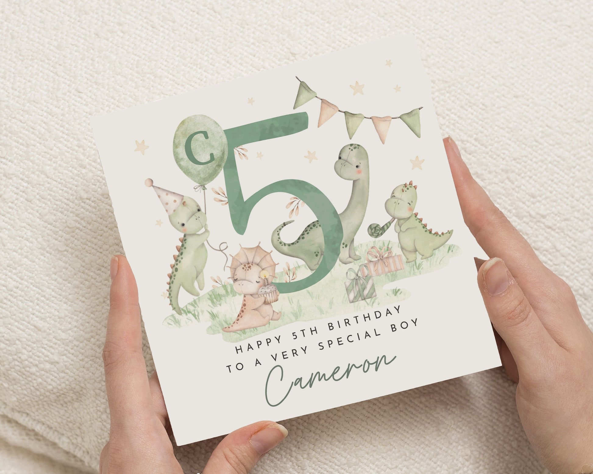 5th Birthday Card for Boy, Dinosaur Birthday Card, Personalised Birthday Card for Son, 5th Birthday Card for Grandson, Cute Birthday Card