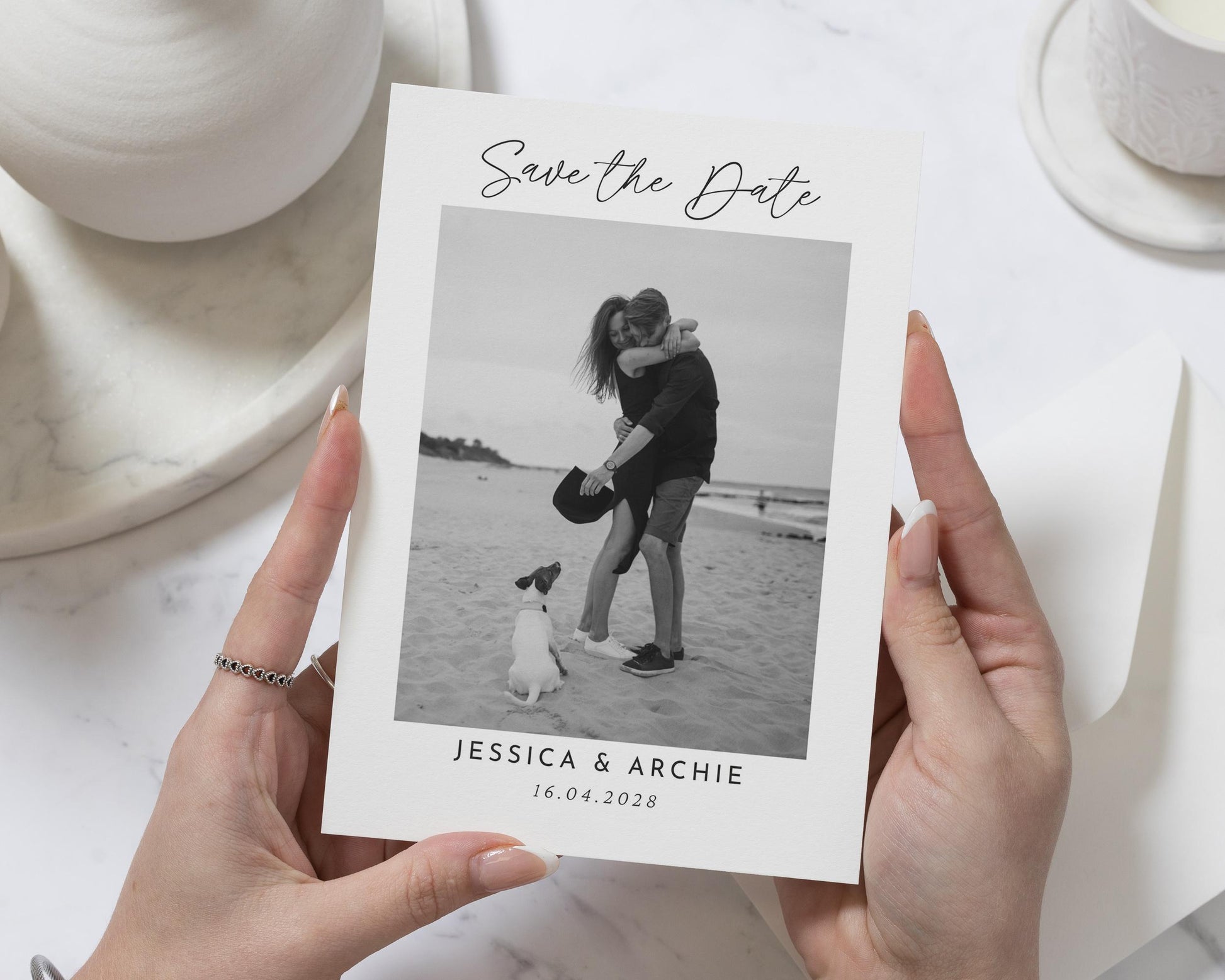 Personalised Save the Date Card, Photo Save the Date Card, Black and White Save the Date, Wedding Save the Date, Simple Save the Date Card