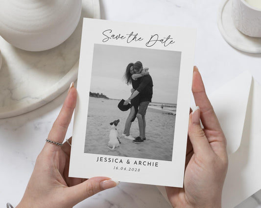 Personalised Save the Date Card, Photo Save the Date Card, Black and White Save the Date, Wedding Save the Date, Simple Save the Date Card