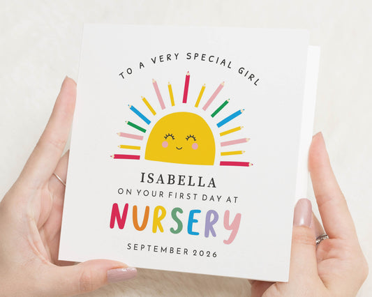 First Day at Nursery Card, Personalised Nursery Card for Girl, Good Luck Card, First Day of School Card, Daughter, Granddaughter, Niece
