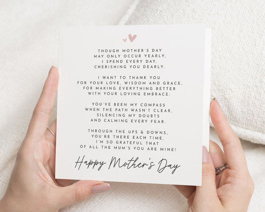 Mother's Day Card for Mum, Poem Mother's Day Card, Card for Her, Mum Card, Mother's Day Card from Daughter, Mother's Day Poem Card