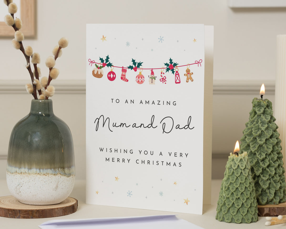 Mum and Dad Christmas Card, Christmas Card for Parents, Xmas Card for Mum, Xmas Card for Dad, Cute Family Christmas Card