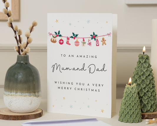 Mum and Dad Christmas Card, Christmas Card for Parents, Xmas Card for Mum, Xmas Card for Dad, Cute Family Christmas Card