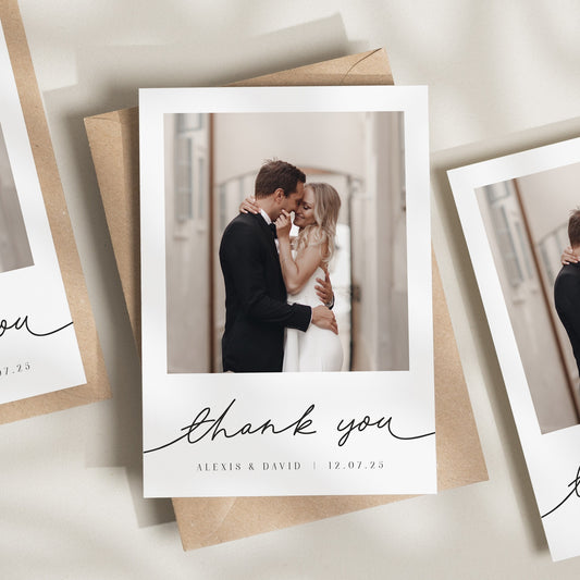 Minimalist Wedding Thank You Card, Thank You Cards With Photo, Folded Wedding Thank You, Thank You Card, Simple Wedding Card With Photo