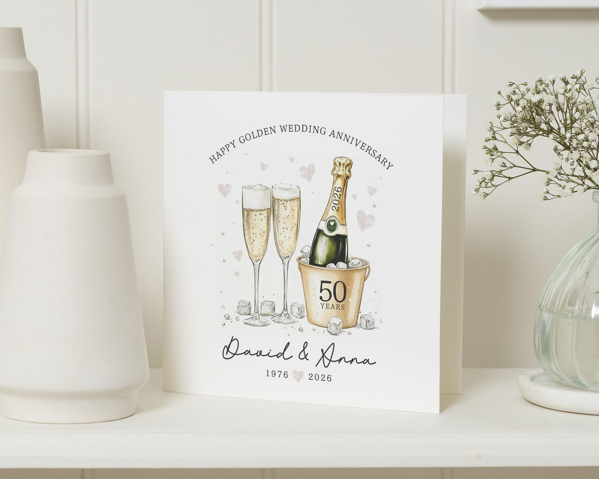Golden Wedding Anniversary Card, 50th Anniversary Card, Personalised Anniversary Card, Champagne Anniversary Card for Couple
