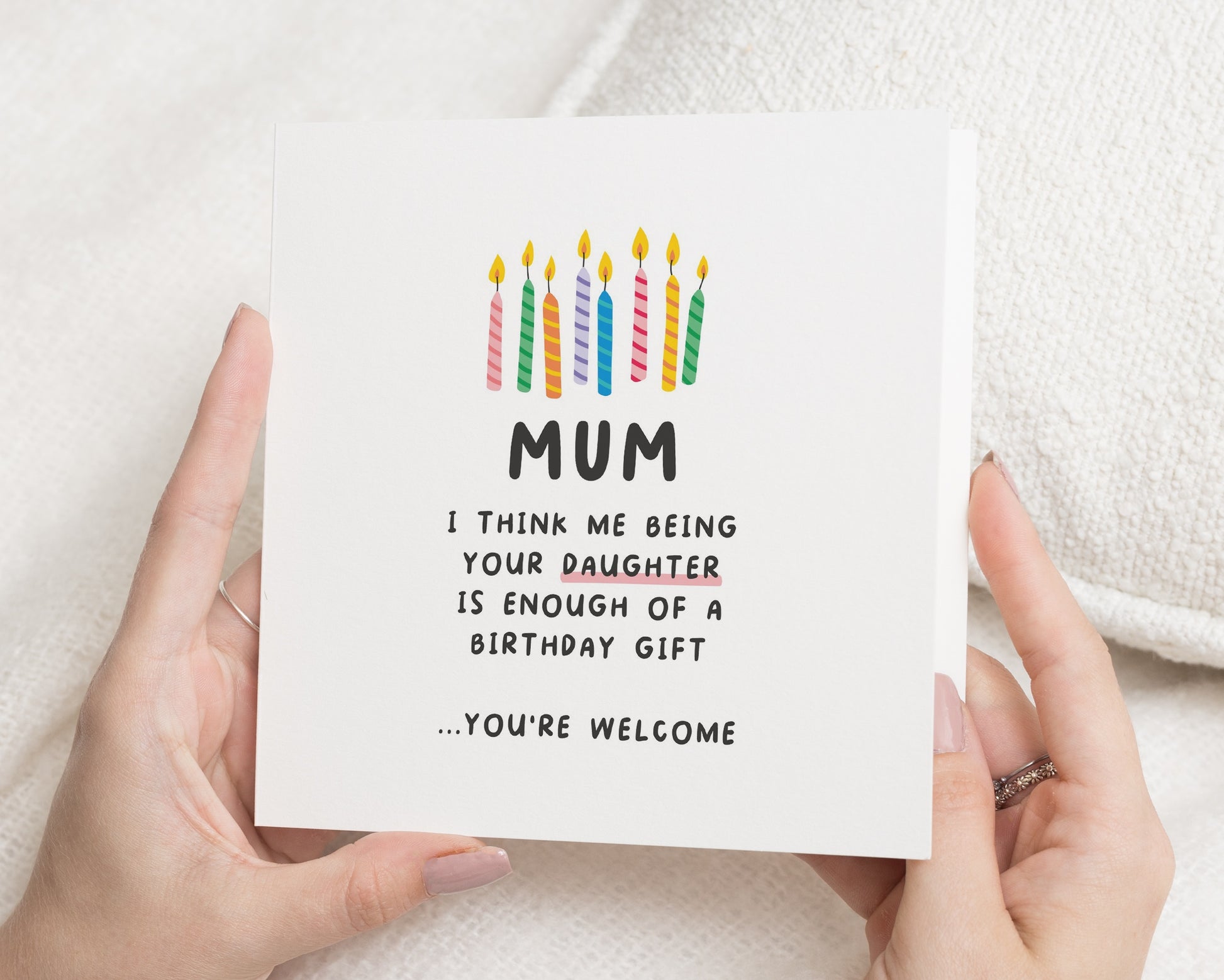 Birthday Card for Mum, Funny Mum Birthday Card from Daughter, Birthday Card for Her, Mother Birthday Card, Cute Candle Birthday Card
