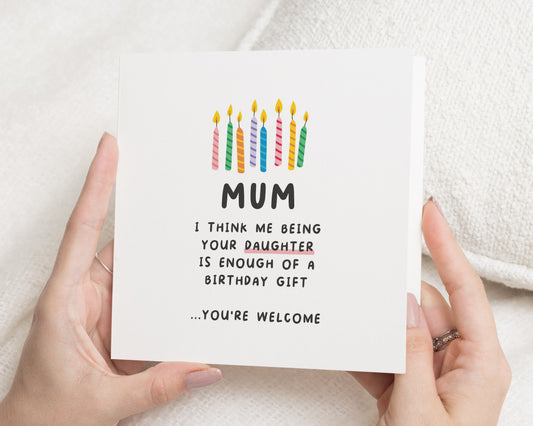 Birthday Card for Mum, Funny Mum Birthday Card from Daughter, Birthday Card for Her, Mother Birthday Card, Cute Candle Birthday Card