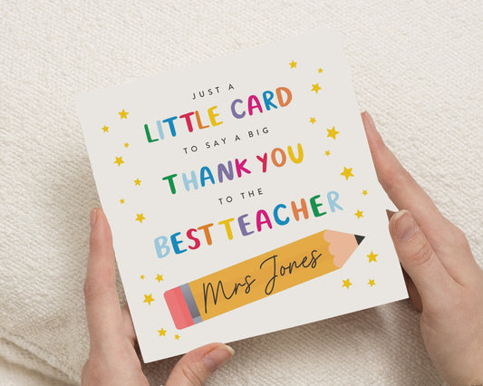 Thank You Teacher Card, Personalised Teacher Card, Best Teacher Card, Teacher Appreciation Card, Custom Name Card