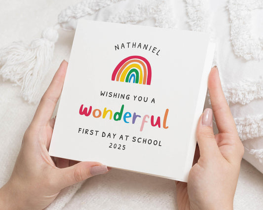 First Day At School Card, Personalised Rainbow Card, Good Luck Card For Kids, Back To School Card, First Day Card For Boy Or Girl