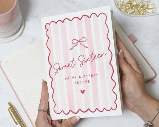 Personalised 16th Birthday Card, Sweet Sixteen Birthday Card, 16th Birthday Card for Her, Birthday Card for Daughter, Girl Birthday Card