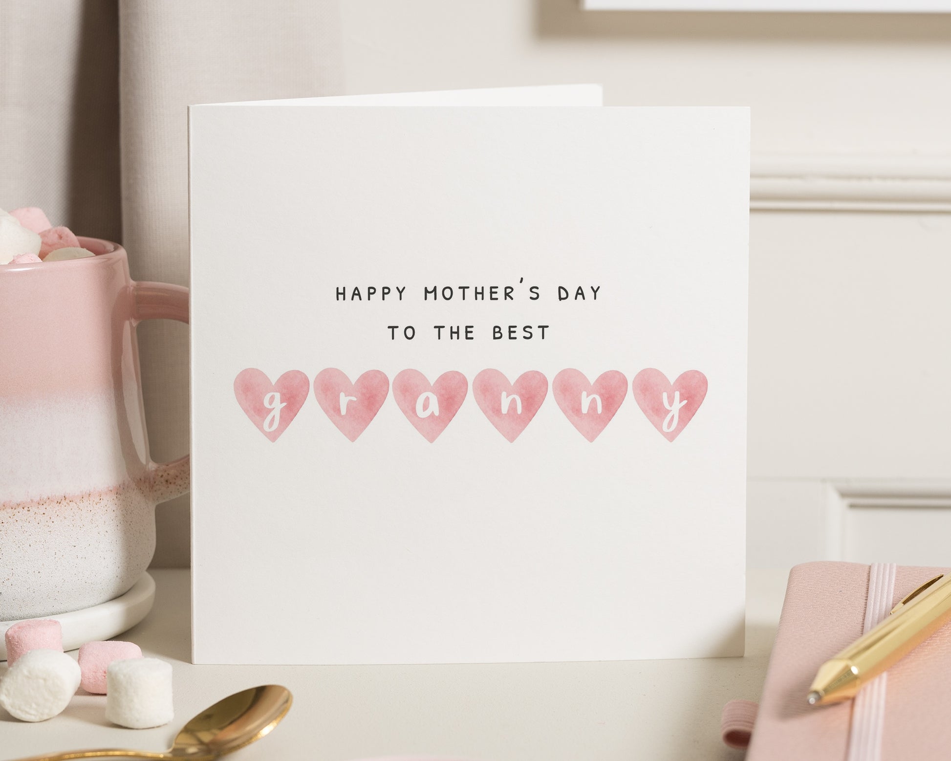 Mothers Day Card for Granny, Happy Mothers Day Card, Card for Grandma, Mothers Day Card, Pink Hearts Card, Mothers Day Granny Card