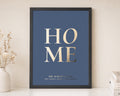 Personalised Gold Foil Family Print, Slate Blue Wall Art, Home Typography Print, New Home Gift, House Warming Gift