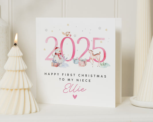 First Christmas Card for Niece, Personalised Niece Christmas Card, Baby Girl Christmas Card, 2025 Christmas Card, Cute Animal Card