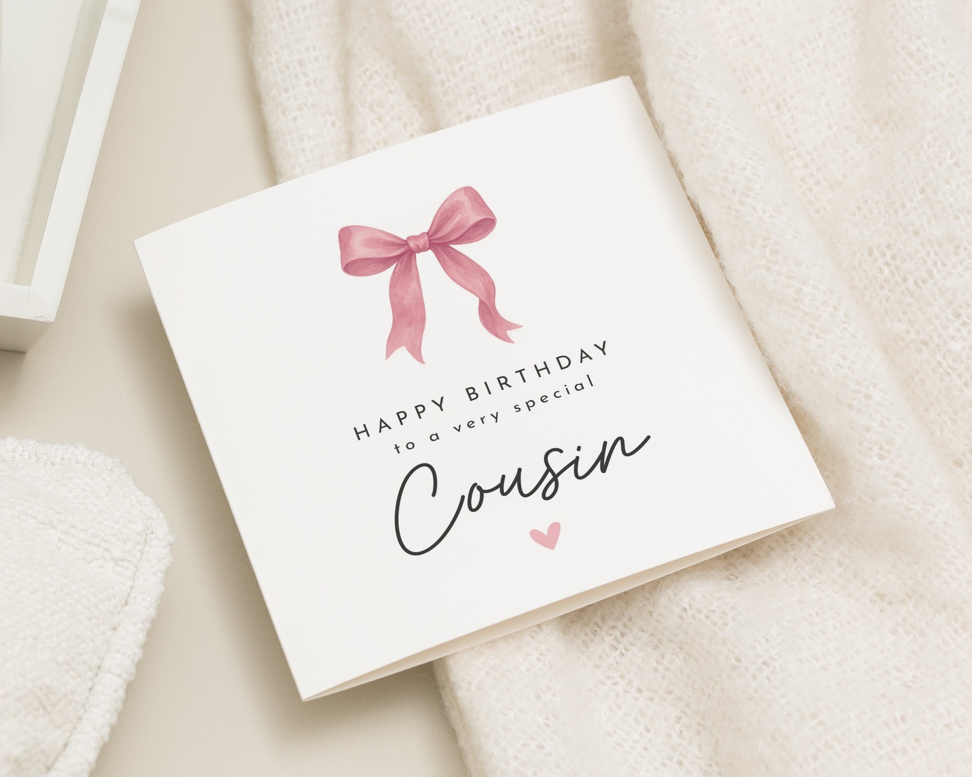 Cousin Birthday Card, Birthday Card for Cousin, Cousin Birthday Cards, Birthday Card for Her, Cute Pink Bow Birthday Card for Women