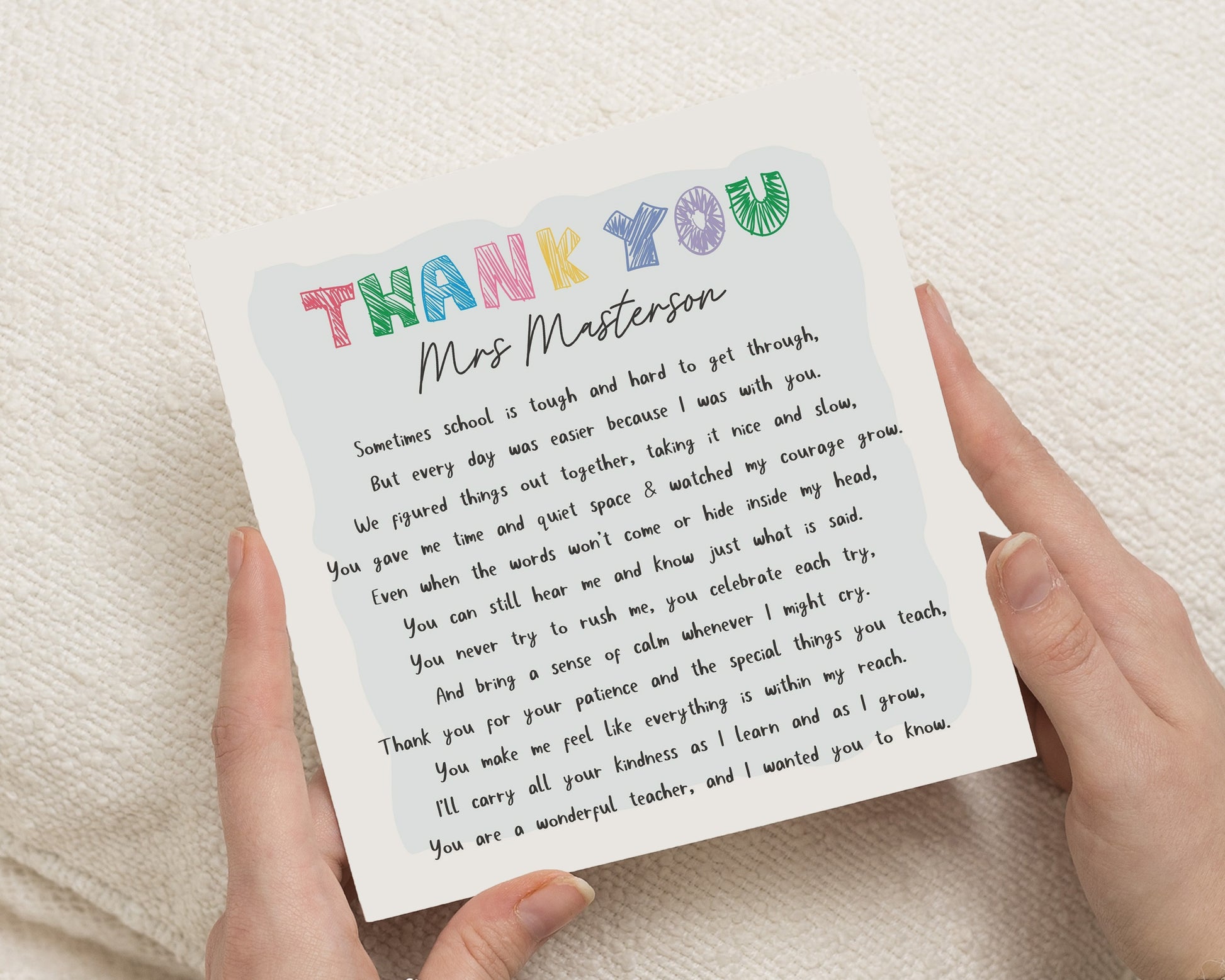 SEN Teacher Thank You Card, Autism Teacher Card, Personalised Teacher Card, Thank You Teacher Card, Teaching Assistant Card, Poem Card