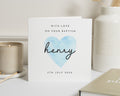 Baptism Card Personalised, Baptism Card for Boy, With Love On Your Baptism, Custom Name Baptism Card, Blue Heart Baptism Card