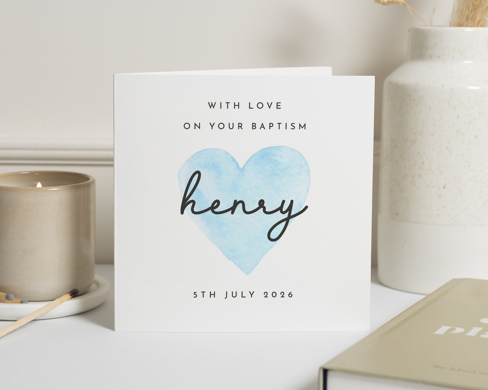 Baptism Card Personalised, Baptism Card for Boy, With Love On Your Baptism, Custom Name Baptism Card, Blue Heart Baptism Card