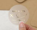 Personalised Wedding Sticker, Gold Foil Wedding Label, Custom Name Location Date, Destination Wedding Sticker, Travel Wedding Favour