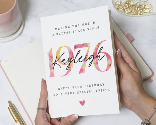 50th Birthday Card for Friend, Personalised 50th Birthday Card, Friend Birthday Card, Birthday Card for Her, Custom Milestone Birthday Card
