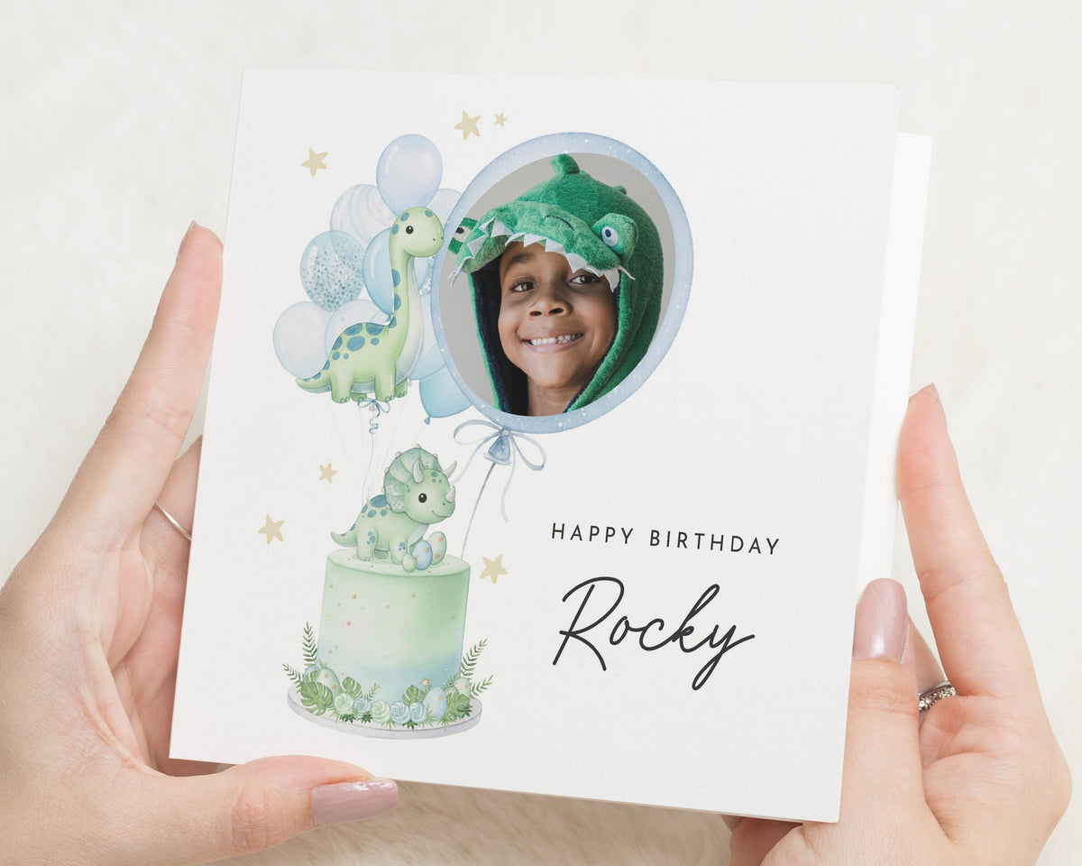 Dinosaur Birthday Card, Personalised Photo Birthday Card, Birthday Card for Boy, Son Birthday Card, Grandson Birthday Card