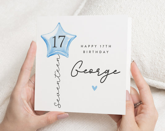 17th Birthday Card, 17th Birthday Card for Boy, Personalised Birthday Card, Seventeenth Birthday Card, Balloon Birthday Card