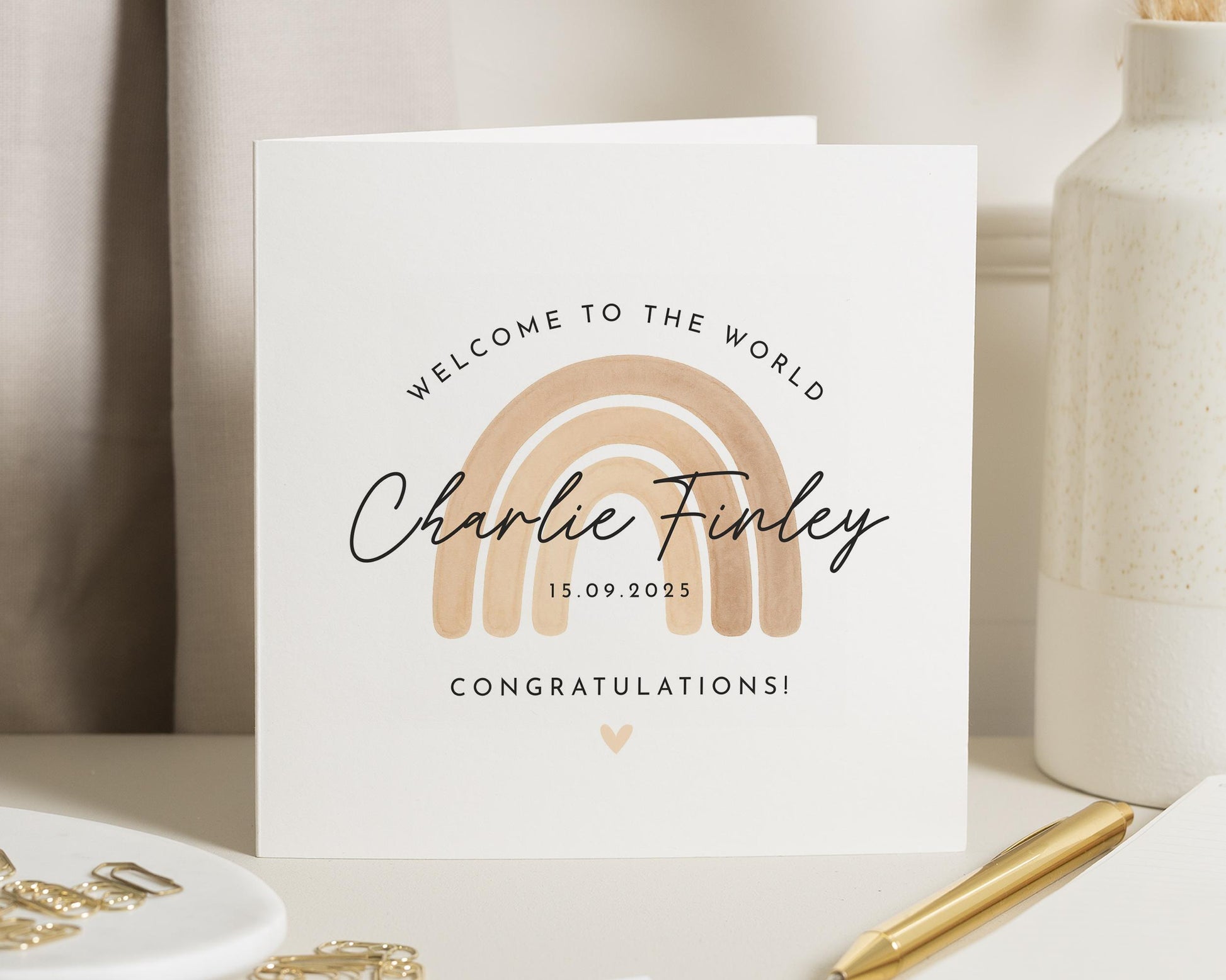 New Baby Card, Personalised Baby Card, Gender Neutral Baby Card, Unisex Baby Card, Baby Boy or Girl Card, Rainbow Congratulations Card