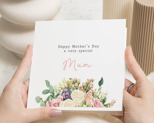 Mother's Day Card for Mum, Floral Mother's Day Card, Special Mum Card, Mum Mothers Day Card, Square Card for Mum