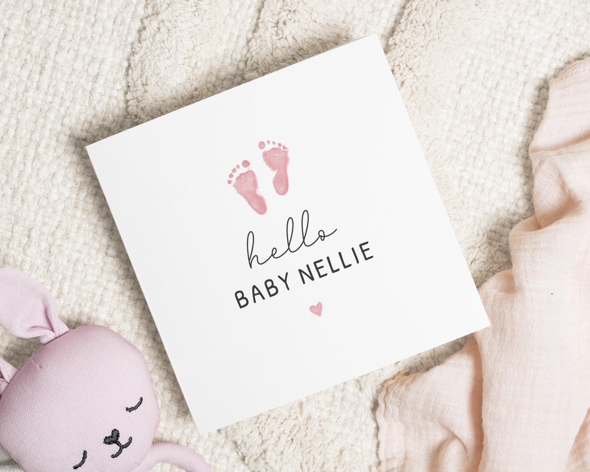 New Baby Card, Personalised Baby Card, Baby Girl Card, Hello Baby Card, Custom Baby Name Card, Baby Shower Card, Baby Footprint Card
