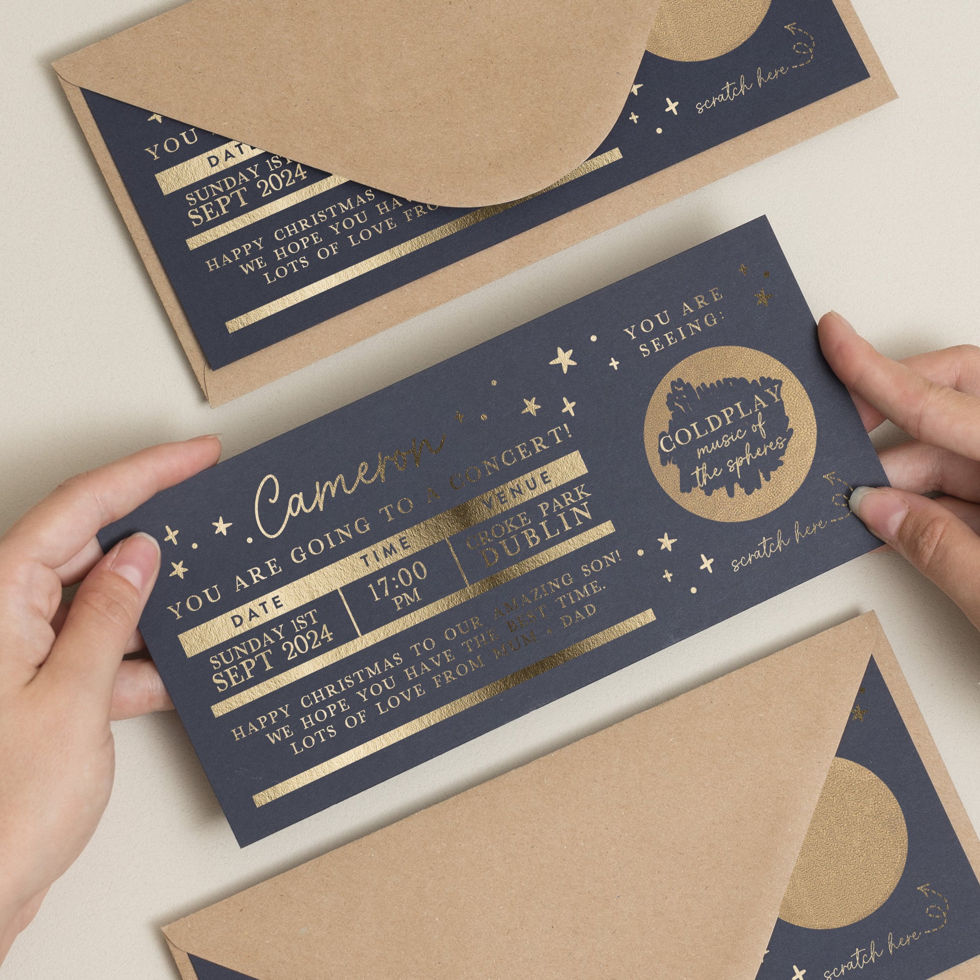 Personalised Gold Foil Scratch Gift Voucher, Gig Ticket Gold Foil Gift Voucher, Scratch Reveal Gift, Scratch To Reveal, Gig Ticket