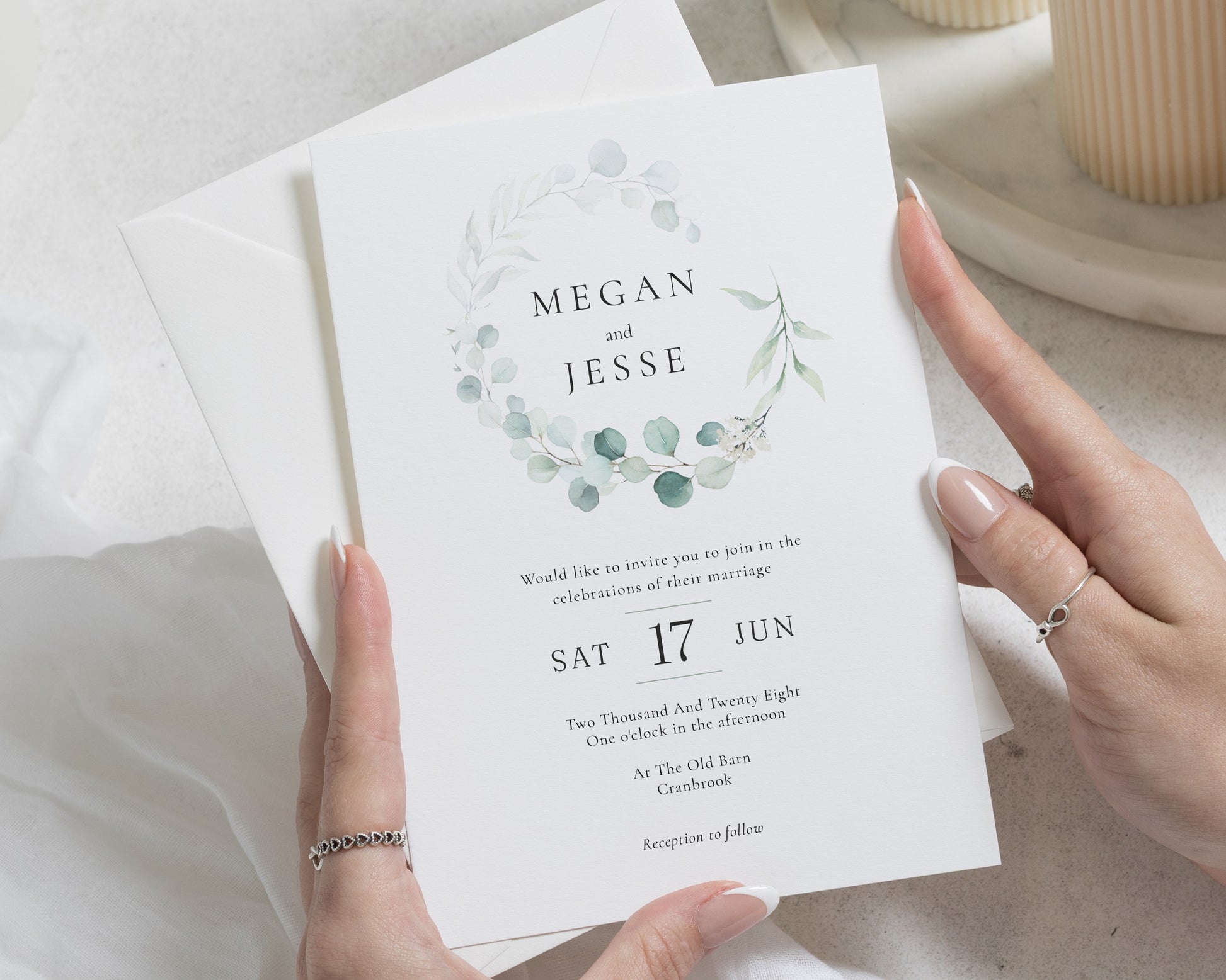 Sage Green Wedding Invitations, Eucalyptus Wedding Invite, Botanical Greenery Invitation Suite, Personalised Wedding Stationery